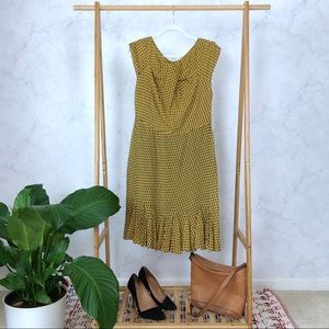 Eva Franco Yellow Dot Twist Ruffle Silk Dress